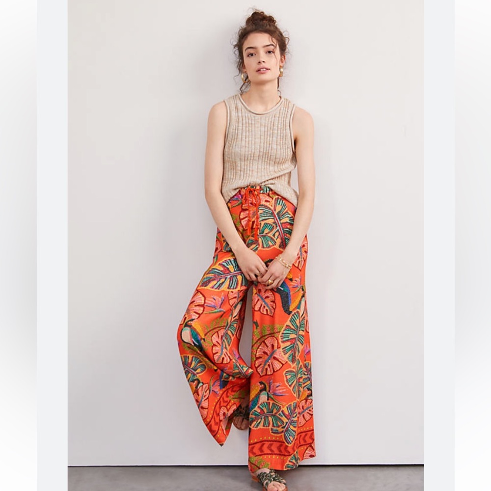 Farm Rio Toucan Wide-Legged Pull-On Pants